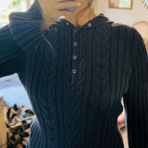 Aeropostale Navy Cable Knit Sweater with Hood and snappies.